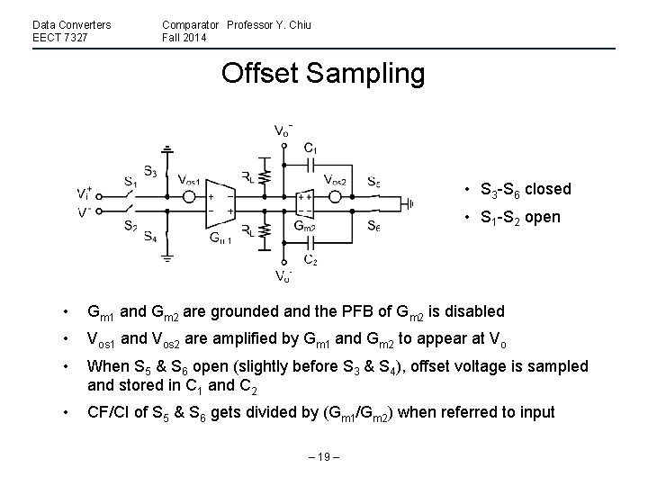 Data Converters EECT 7327 Comparator Professor Y. Chiu Fall 2014 Offset Sampling • S