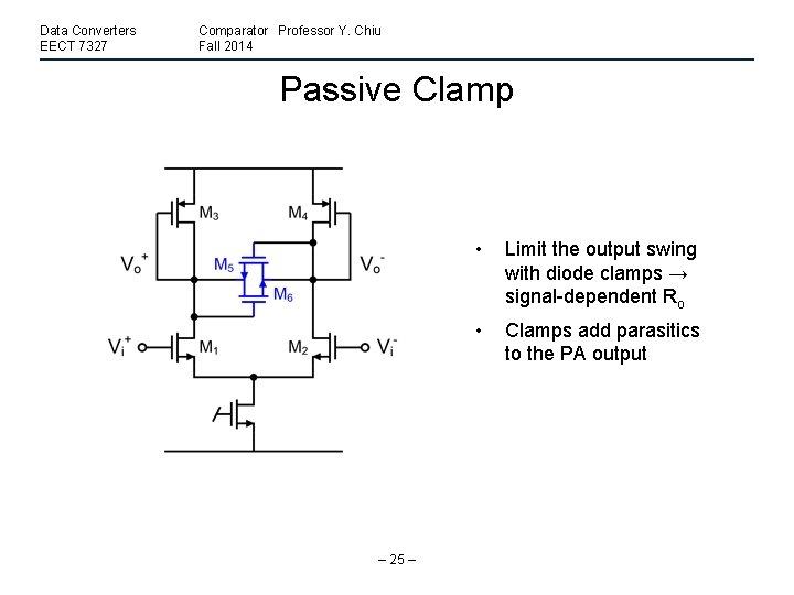 Data Converters EECT 7327 Comparator Professor Y. Chiu Fall 2014 Passive Clamp – 25