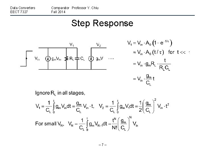 Data Converters EECT 7327 Comparator Professor Y. Chiu Fall 2014 Step Response – 7–