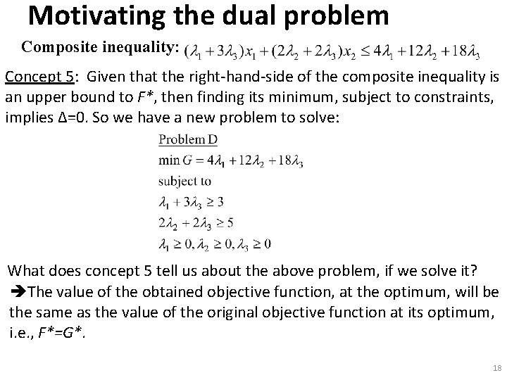 Motivating the dual problem Composite inequality: Concept 5: Given that the right-hand-side of the