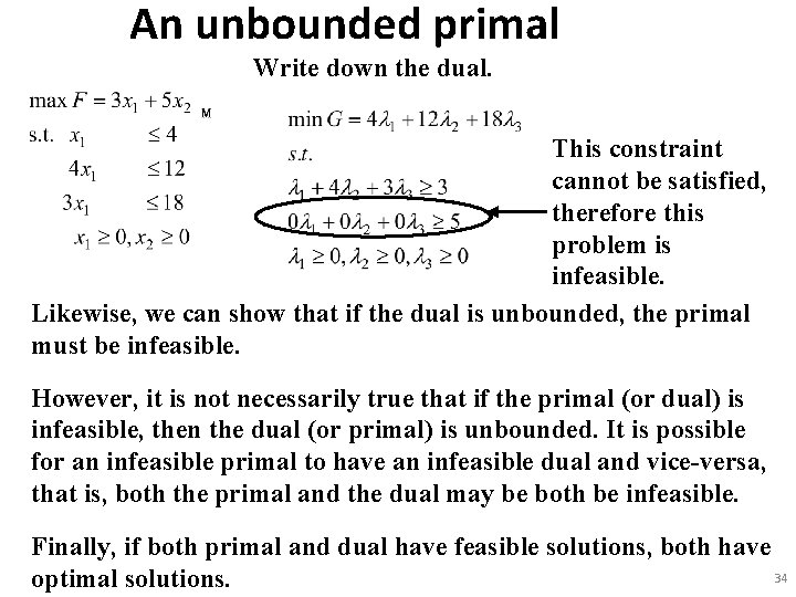 An unbounded primal Write down the dual. This constraint cannot be satisfied, therefore this