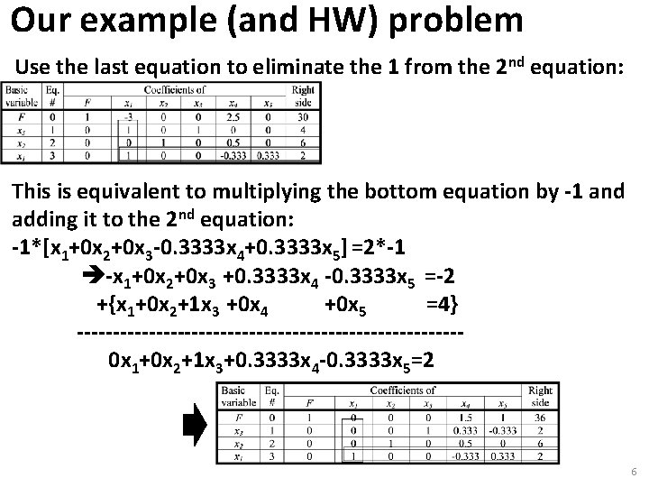 Our example (and HW) problem Use the last equation to eliminate the 1 from