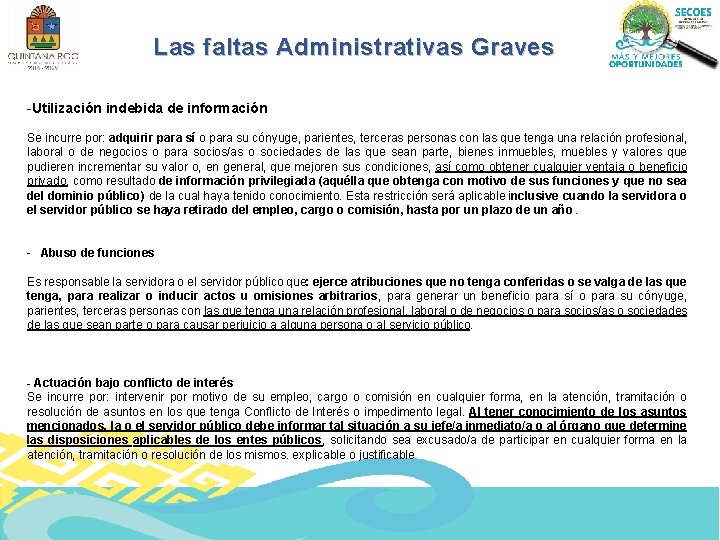 Las faltas Administrativas Graves -Utilización indebida de información Se incurre por: adquirir para sí