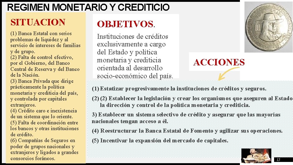 REGIMEN MONETARIO Y CREDITICIO SITUACION OBJETIVOS. (1) Banca Estatal con serios problemas de liquidez