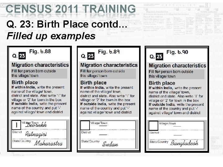 Q. 23: Birth Place contd… Filled up examples Q. 23: Birth Place contd… Filled up examples