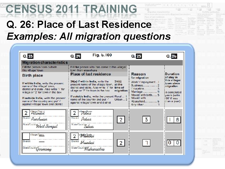 Q. 26: Place of Last Residence Examples: All migration questions Q. 26: Place of Last Residence Examples: All migration questions