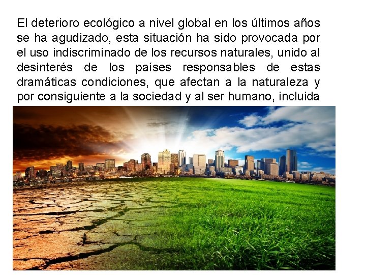 El deterioro ecológico a nivel global en los últimos años se ha agudizado, esta