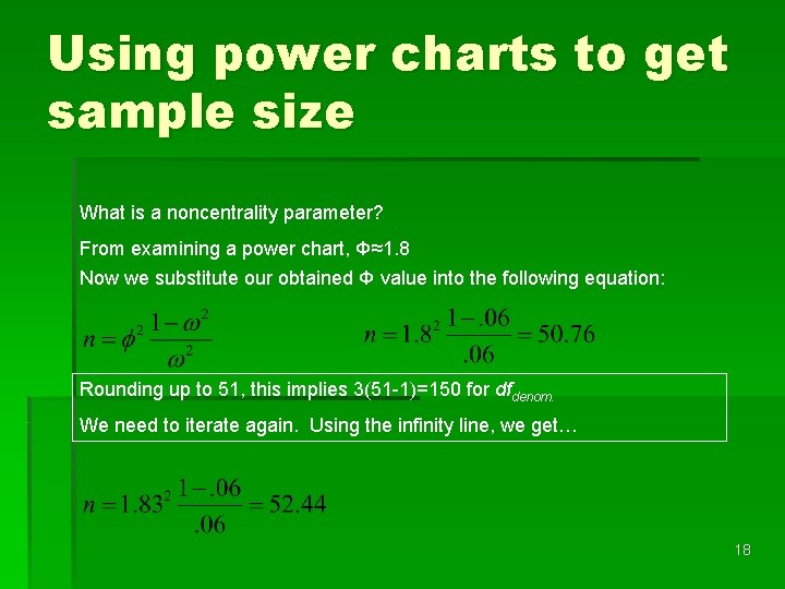 Using power charts to get sample size What is a noncentrality parameter? From examining
