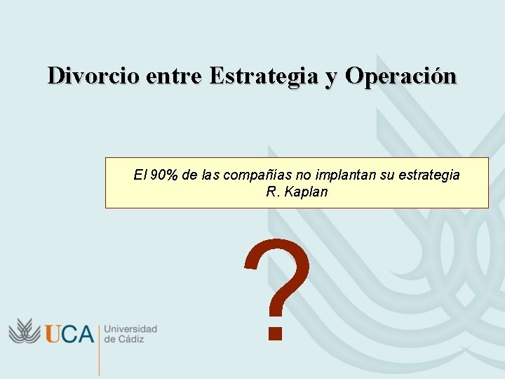 Divorcio entre Estrategia y Operación El 90% de las compañías no implantan su estrategia