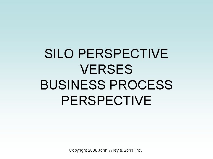 SILO PERSPECTIVE VERSES BUSINESS PROCESS PERSPECTIVE Copyright 2006 John Wiley & Sons, Inc. 
