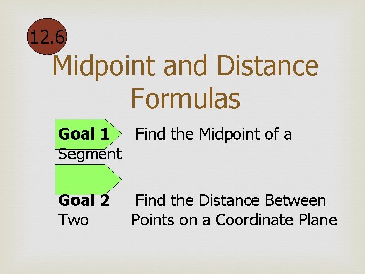 12. 6 Midpoint and Distance Formulas Goal 1 Find the Midpoint of a Segment