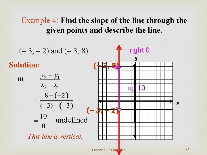 Example 4: Find the slope of the line through the given points and describe
