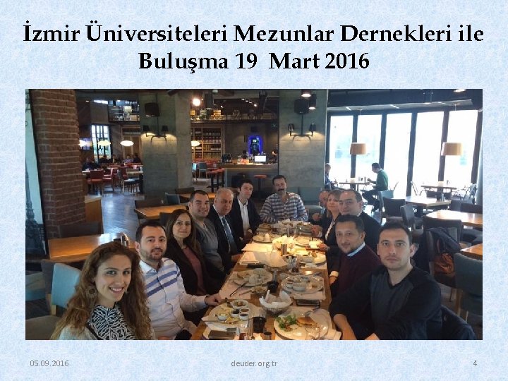 İzmir Üniversiteleri Mezunlar Dernekleri ile Buluşma 19 Mart 2016 05. 09. 2016 deuder. org.