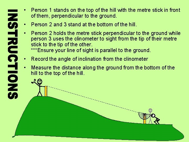  • Person 1 stands on the top of the hill with the metre