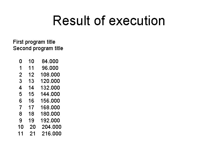 Result of execution First program title Second program title 0 1 2 3 4