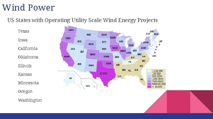 Wind Power US States with Operating Utility Scale Wind Energy Projects Texas Iowa California