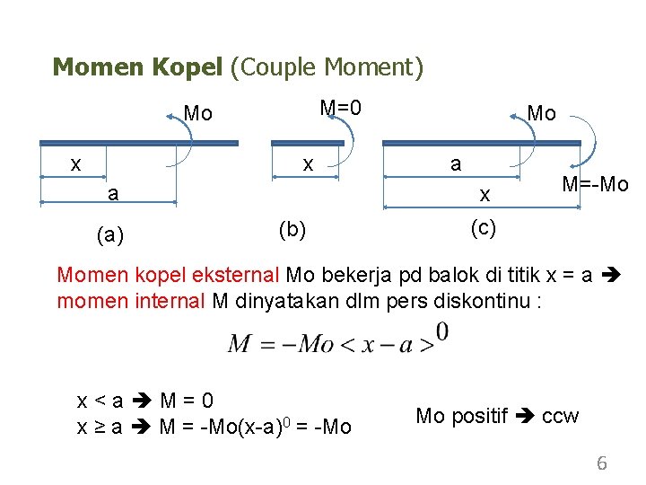 Momen Kopel (Couple Moment) M=0 Mo x x a (a) Mo a x (b) Momen Kopel (Couple Moment) M=0 Mo x x a (a) Mo a x (b)