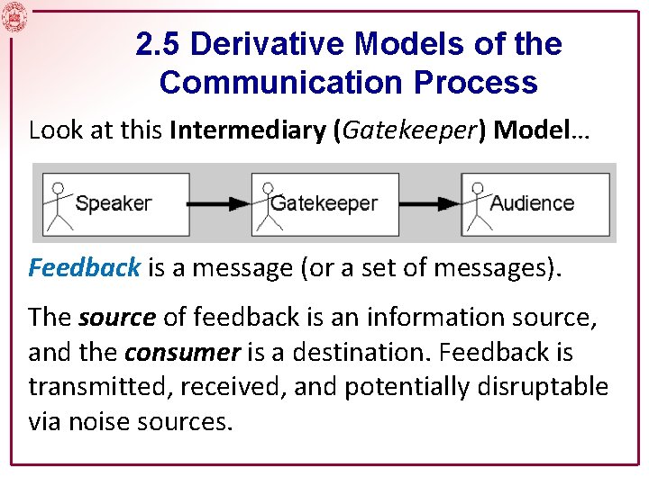 2. 5 Derivative Models of the Communication Process Look at this Intermediary (Gatekeeper) Model…