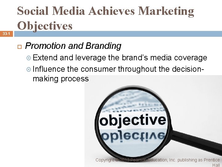 33 -1 Social Media Achieves Marketing Objectives Promotion and Branding Extend and leverage the 33 -1 Social Media Achieves Marketing Objectives Promotion and Branding Extend and leverage the