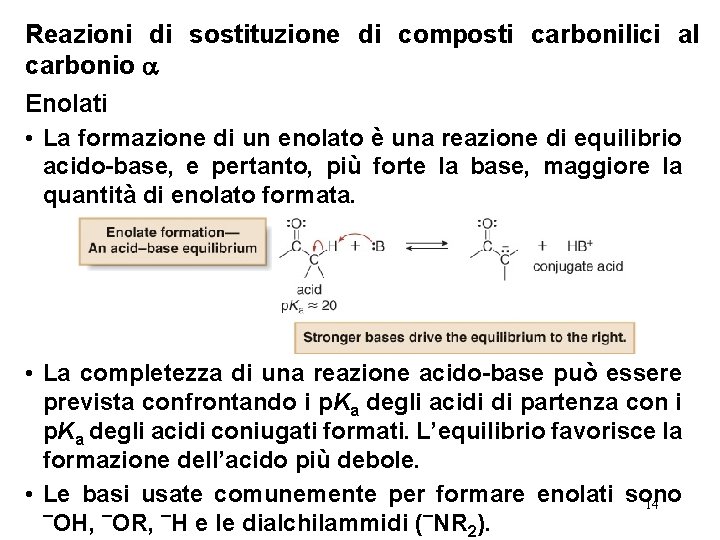 Reazioni di sostituzione di composti carbonilici al carbonio Enolati • La formazione di un