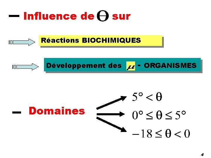 Influence de sur Réactions BIOCHIMIQUES Développement des - ORGANISMES Domaines 4 