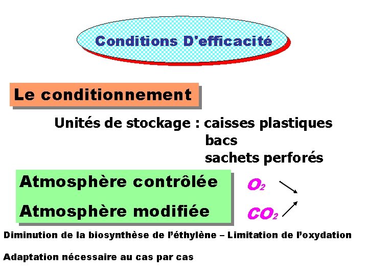Conditions D'efficacité Le conditionnement Unités de stockage : caisses plastiques bacs sachets perforés Atmosphère
