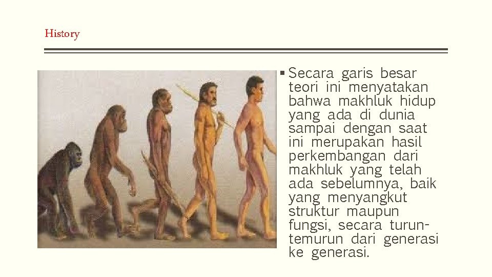 History § Secara garis besar teori ini menyatakan bahwa makhluk hidup yang ada di