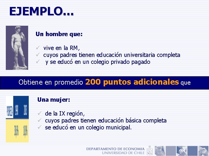 EJEMPLO… Un hombre que: ü vive en la RM, ü cuyos padres tienen educación EJEMPLO… Un hombre que: ü vive en la RM, ü cuyos padres tienen educación