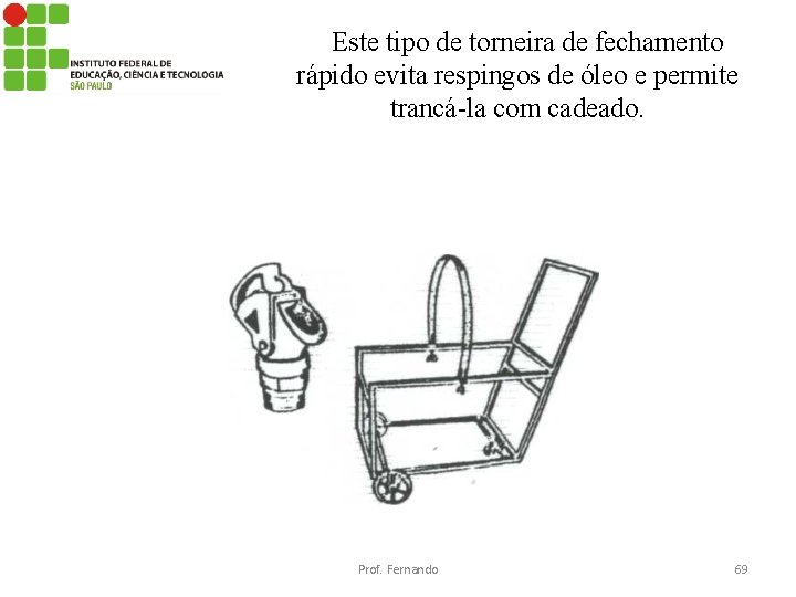 Este tipo de torneira de fechamento rápido evita respingos de óleo e permite trancá-la