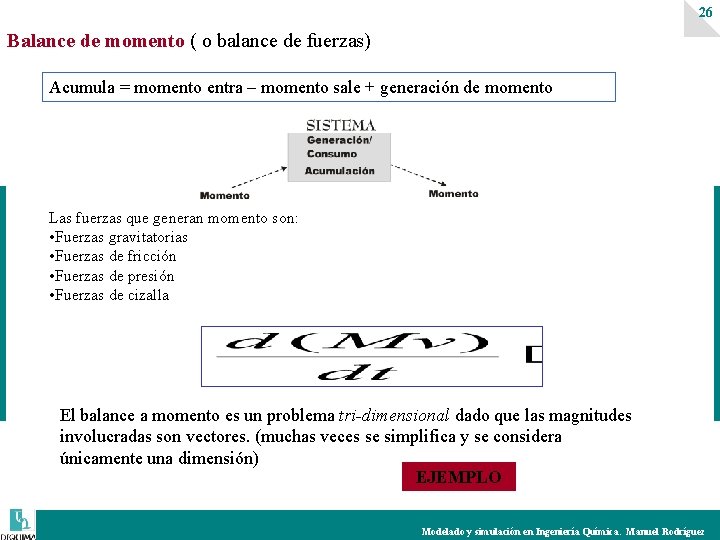 26 Balance de momento ( o balance de fuerzas) Acumula = momento entra –