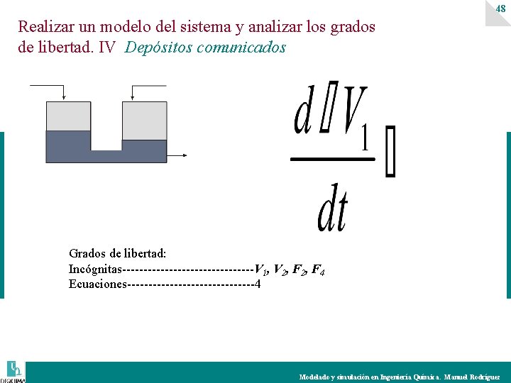 48 Realizar un modelo del sistema y analizar los grados de libertad. IV Depósitos