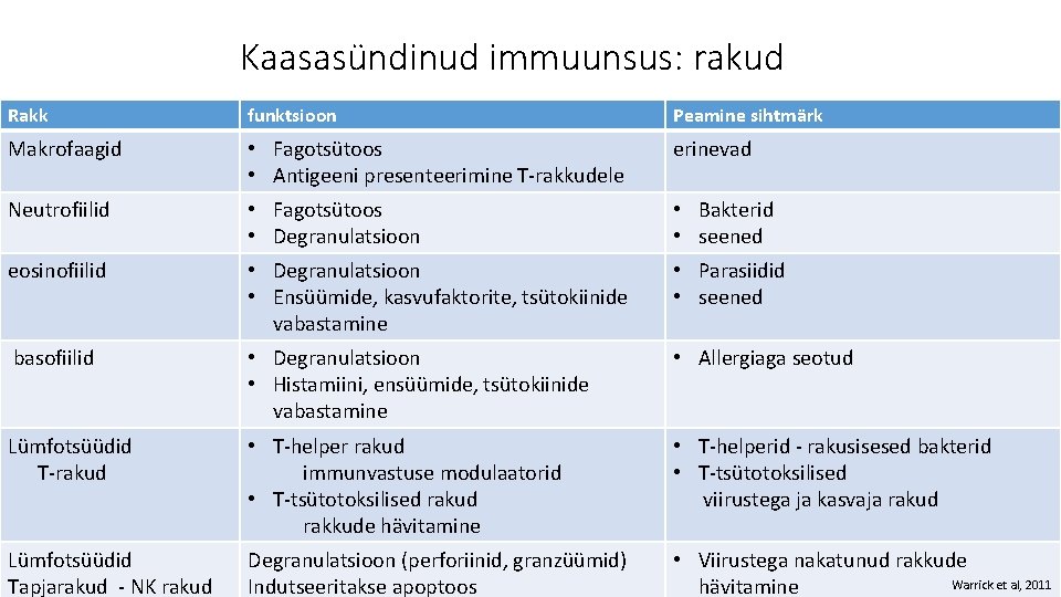 Kaasasündinud immuunsus: rakud Rakk funktsioon Peamine sihtmärk Makrofaagid • Fagotsütoos • Antigeeni presenteerimine T-rakkudele