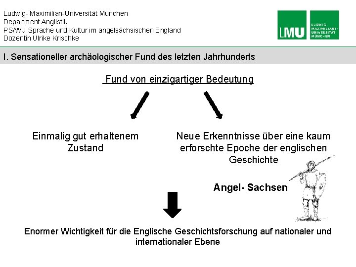 Ludwig- Maximilian-Universität München Department Anglistik PS/WÜ Sprache und Kultur im angelsächsischen England Dozentin Ulrike