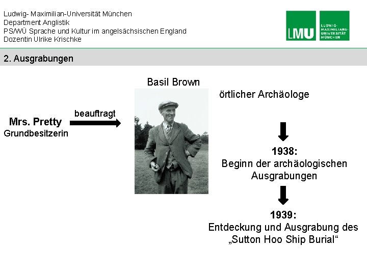 Ludwig- Maximilian-Universität München Department Anglistik PS/WÜ Sprache und Kultur im angelsächsischen England Dozentin Ulrike