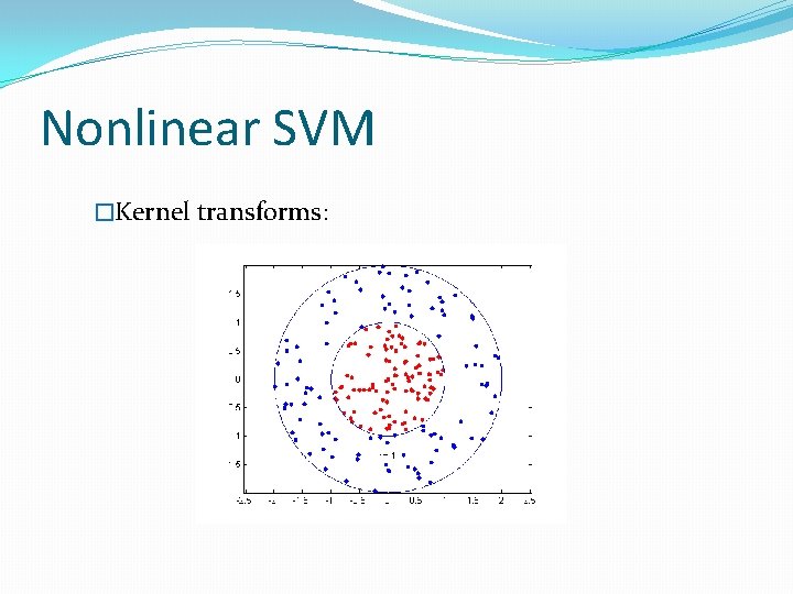 Nonlinear SVM �Kernel transforms: 