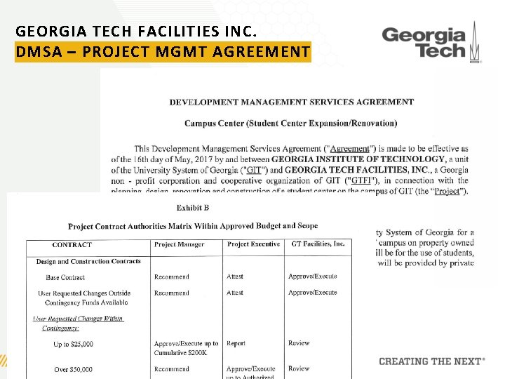 GEORGIA TECH FACILITIES INC. DMSA – PROJECT MGMT AGREEMENT 