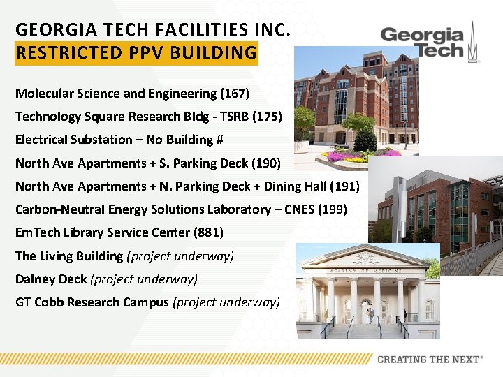 GEORGIA TECH FACILITIES INC. RESTRICTED PPV BUILDING Molecular Science and Engineering (167) Technology Square