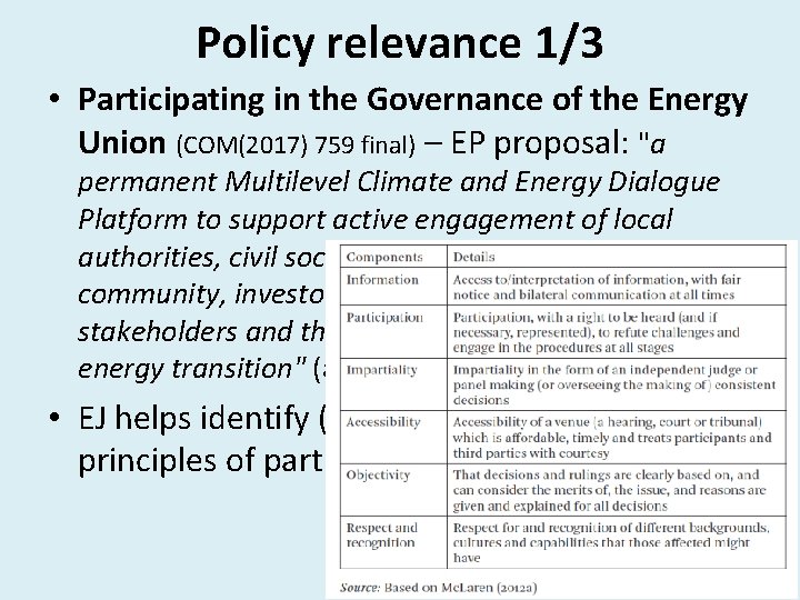 Policy relevance 1/3 • Participating in the Governance of the Energy Union (COM(2017) 759