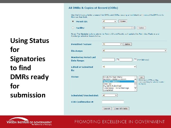 Using Status for Signatories to find DMRs ready for submission 