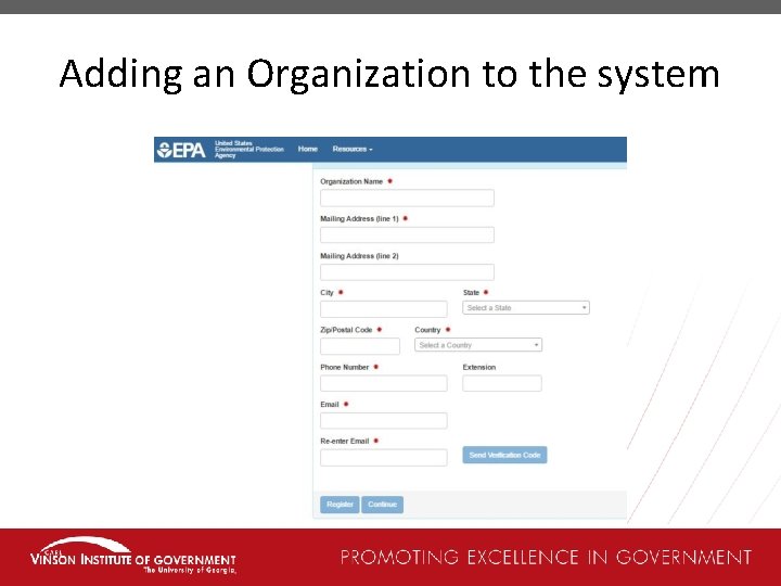 Adding an Organization to the system 