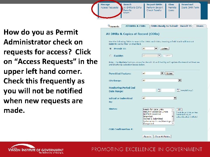 How do you as Permit Administrator check on requests for access? Click on “Access