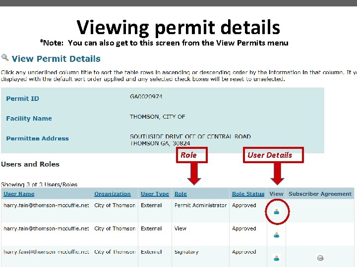 Viewing permit details *Note: You can also get to this screen from the View
