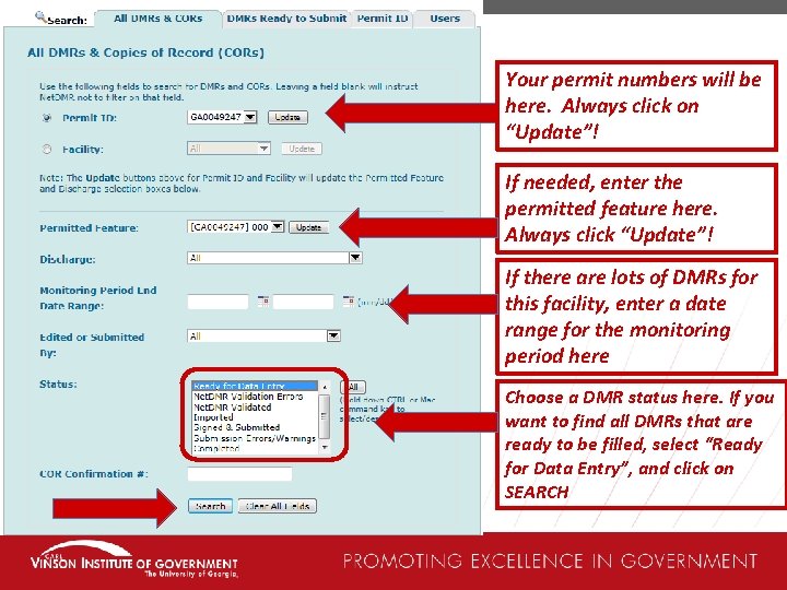 Your permit numbers will be here. Always click on “Update”! If needed, enter the