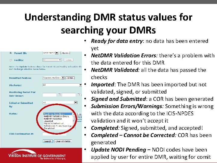 Understanding DMR status values for searching your DMRs • Ready for data entry: no