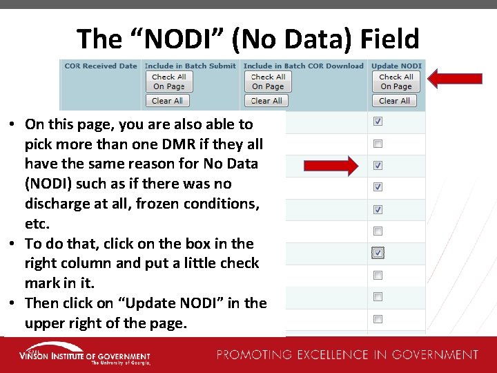The “NODI” (No Data) Field • On this page, you are also able to