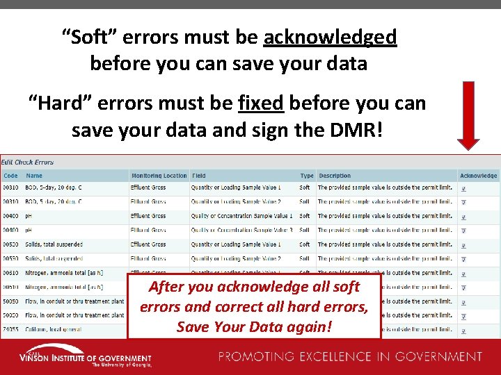 “Soft” errors must be acknowledged before you can save your data “Hard” errors must