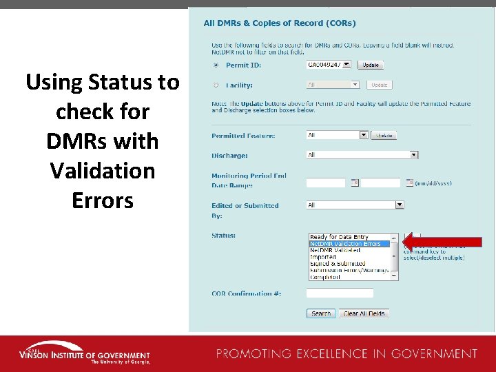 Using Status to check for DMRs with Validation Errors 