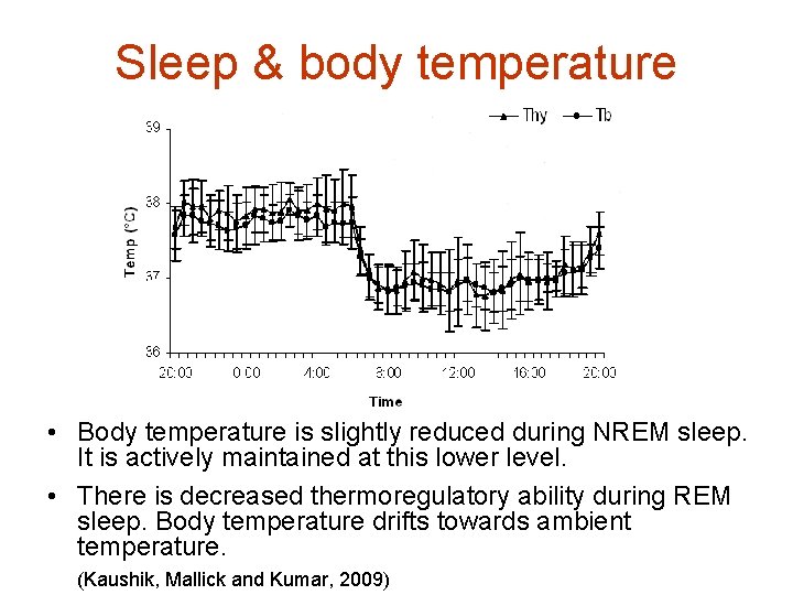 Sleep & body temperature • Body temperature is slightly reduced during NREM sleep. It