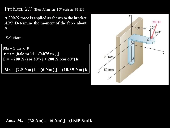 Problem 2. 7 (Beer Johnston_10 th edition_P 3. 25) A 200 -N force is