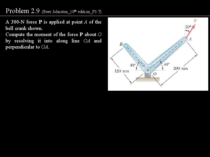 Problem 2. 9 (Beer Johnston_10 th edition_P 3. 7) A 300 -N force P